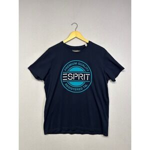 Streetwear Sustainable Esprit Mens Large Navy Graphic Logo Organic Cotton Tee